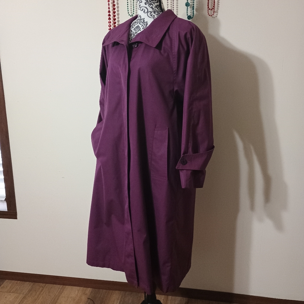 Vintage London Fog Beltless Midi Trench Coat Purple Size 6 - Picture 4 of 16